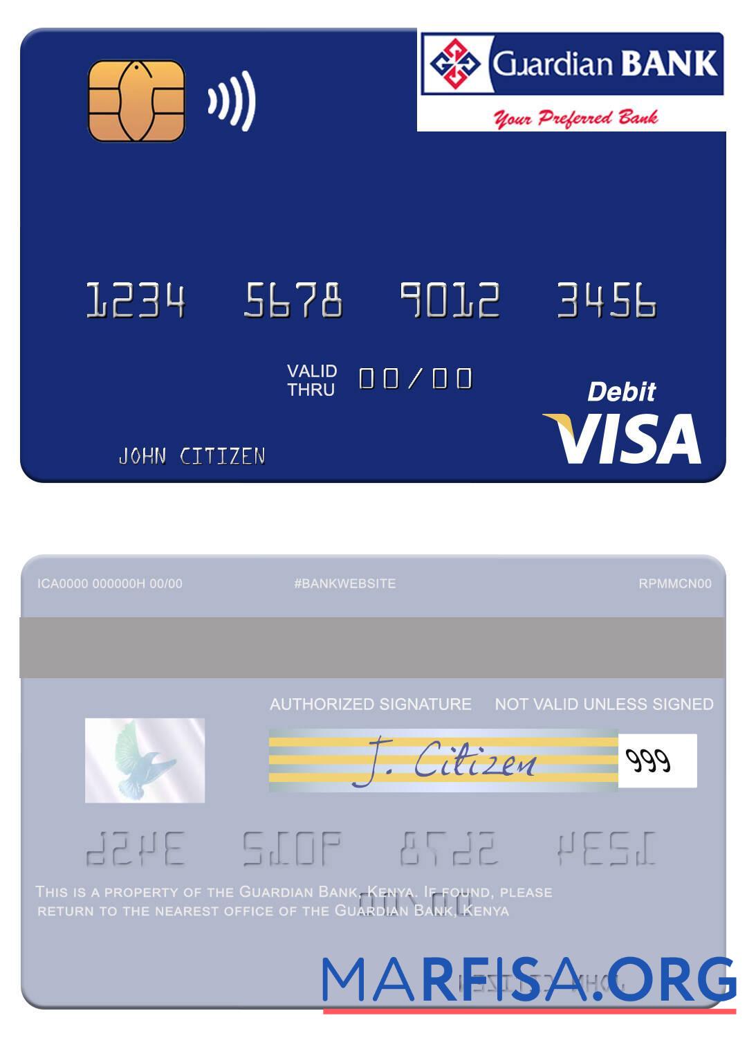 Downloadable Kenya Guardian Bank visa debit card template